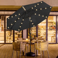 wikiwiki 9ft Solar Led Patio Umbrella, Sturdy Outdoor Market Umbrella for Deck, Pool, Garden w/Tilt, Crank, 32 LED Lights, Carbon Grey