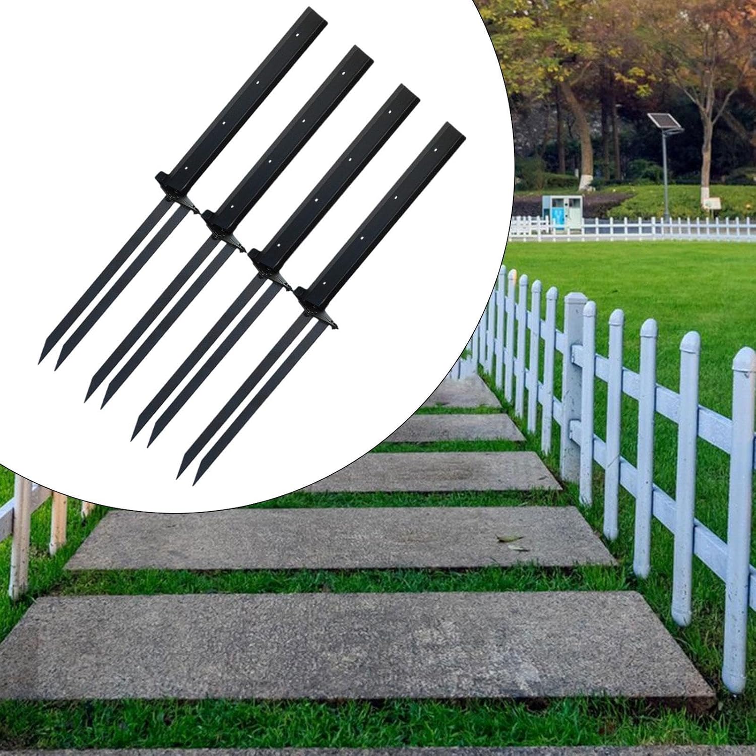 Iron Fence Post Repair Stakes Heavy Duty Ground Support Anchor Kit for Garden Mailboxes Yard Post Fixer- 4 Pieces