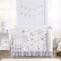 Sweet Jojo Designs Lavender Purple Boho Floral Girl Baby Crib Bedding Set Infant Nursery BreathableBaby Breathable Mesh Crib Liner Blanket Sheet Skirt 6 PC Bohemian Shabby Chic Watercolor Flower Gray