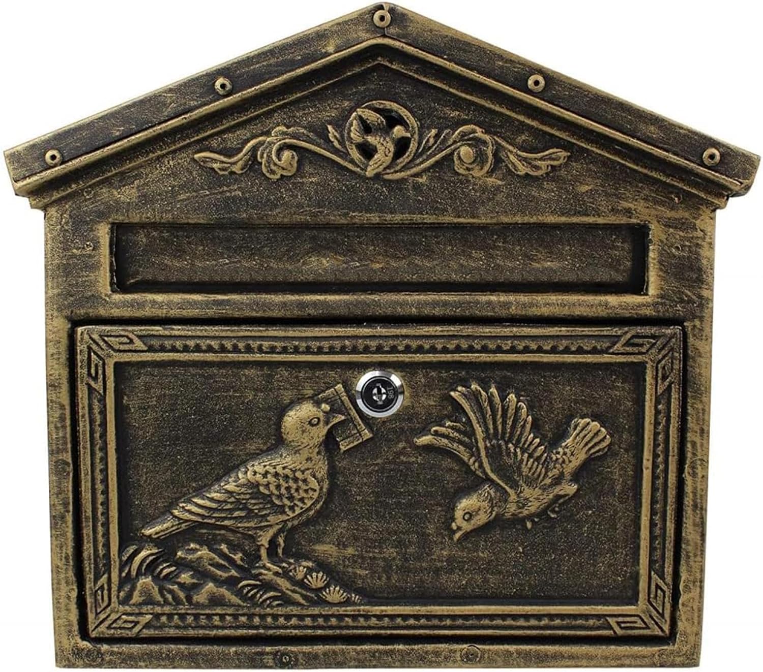 Wall Mount Mailboxes, Retro Mail Box Home with Lock, Cast Aluminum + Galvanized Steel and Aluminum Stamping Process for Old Courtyard Villa