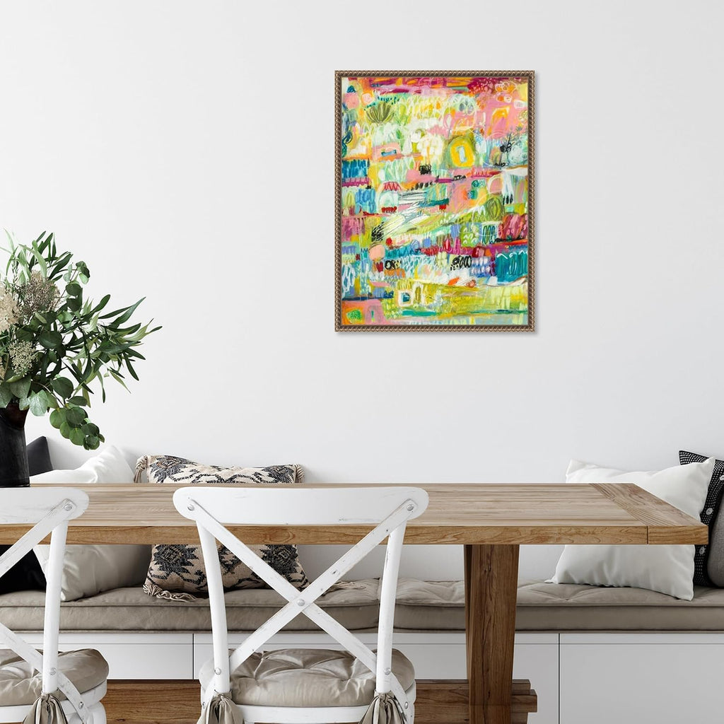 Amanti Art Framed Canvas Wall Art 24x18 Boho Garden II by Karen Fields, Framed Wall Art Canvas, Abstract Artwork, Traditional Decor, Medium Poster Painting for Living Room, Bedroom, Bathroom, Kitchen