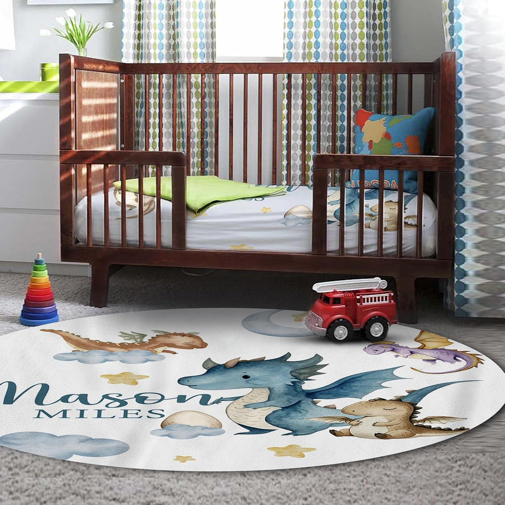TOOTANN Custom Baby Crib Bedding Set, 5 Pcs Personalized Name Baby Crib Sheets for Kid Toddler Infant, Blue Dinosaurs Nursery Bedding Set