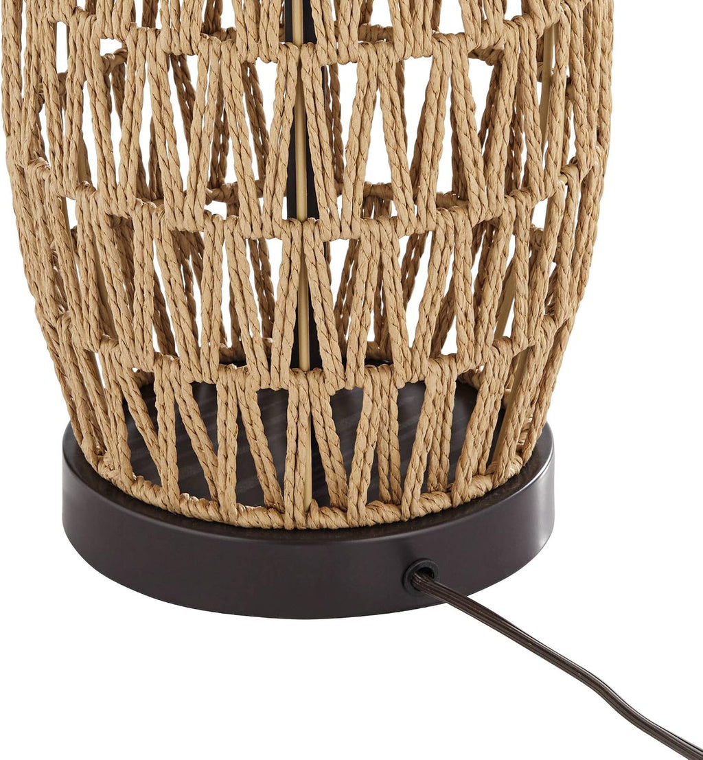 360 Lighting San Carlos Coastal Cottage Core Nautical Modern Table Lamps 29' Tall Set of 2 Natural Rattan Wicker Oatmeal Fabric Drum Shade for Living Room Bedroom House Bedside Nightstand Home