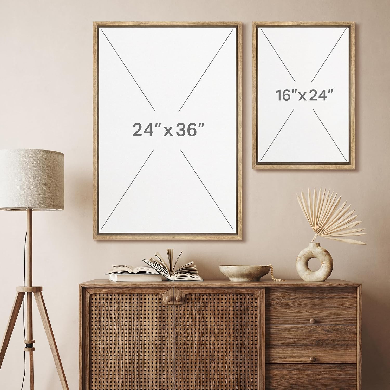 SIGNFORD Framed Canvas Print Wall Art Set Desert Haze Abstract Neutral Beige and Brown Illustrations Modern Art Relax/Calm for Living Room, Bedroom, Office - 24'x36'x3 Natural