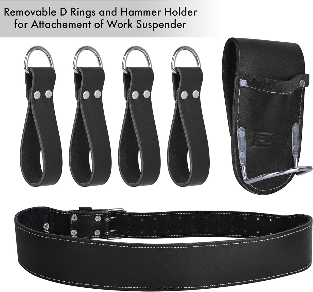FUERI Leather Tool Belts for Men, Heavy-Duty Durable Carpenter Tool Rig Organizer With 19 Pockets-2 Pouches, Double Hammer Holder, Suspender Loops, And A Foam-Padded Belt for Framers, And Electricians