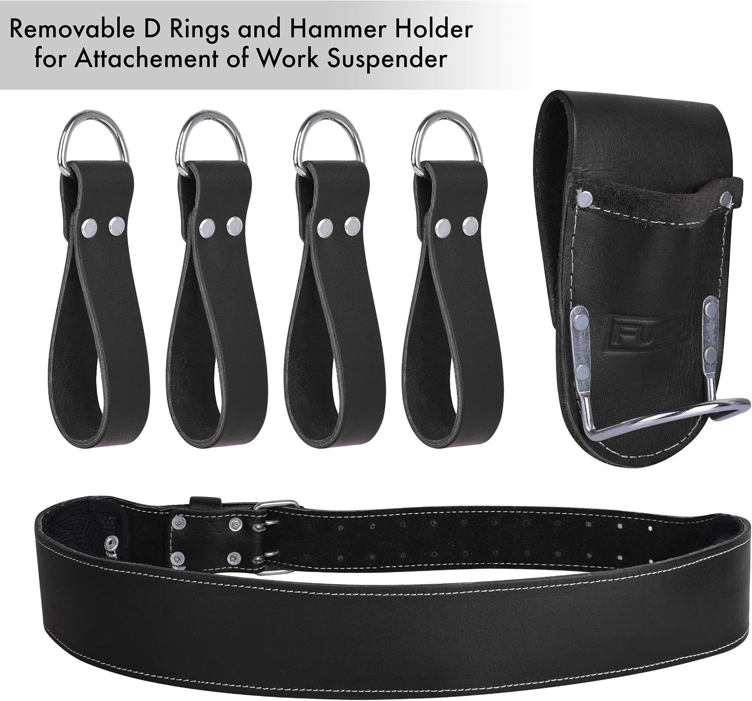 FUERI Leather Tool Belts for Men, Heavy-Duty Durable Carpenter Tool Rig Organizer With 19 Pockets-2 Pouches, Double Hammer Holder, Suspender Loops, And A Foam-Padded Belt for Framers, And Electricians