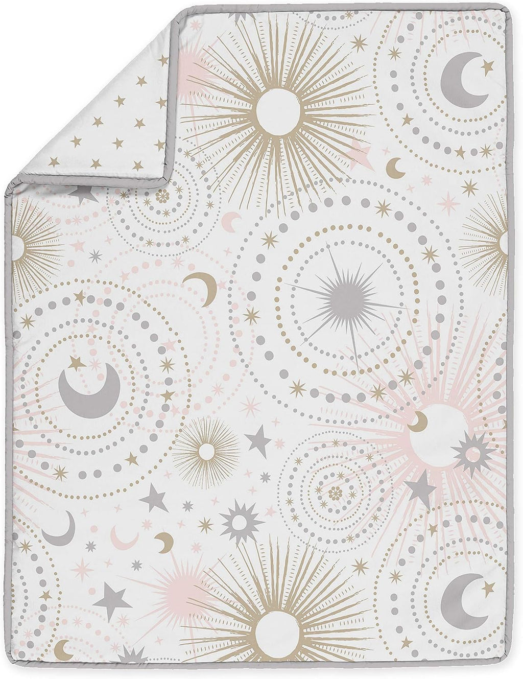Sweet Jojo Designs Blush Pink Gold Star and Moon Girl Baby Crib Bedding Set Infant Nursery BreathableBaby Breathable Mesh Crib Liner Blanket Sheet Skirt 6 PC Grey Celestial Sky Stars Gray Shabby Chic