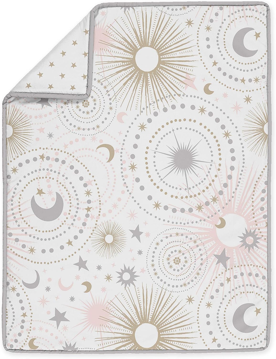 Sweet Jojo Designs Blush Pink Gold Star and Moon Girl Baby Crib Bedding Set Infant Nursery BreathableBaby Breathable Mesh Crib Liner Blanket Sheet Skirt 6 PC Grey Celestial Sky Stars Gray Shabby Chic