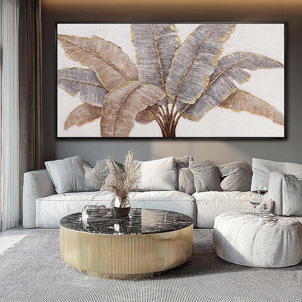 CHUDANHAO Plant Canvas Wall Art Contemporary Wall Decor Gold Pictures Textured Home Decorations 29'x58' Canvas Art for Living Room Kitchen