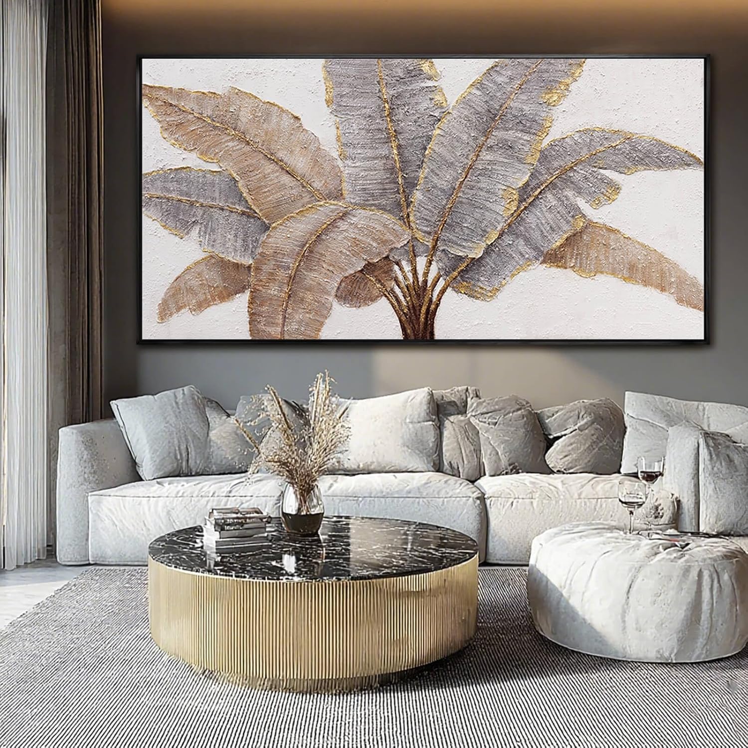 CHUDANHAO Plant Canvas Wall Art Contemporary Wall Decor Gold Pictures Textured Home Decorations 29'x58' Canvas Art for Living Room Kitchen
