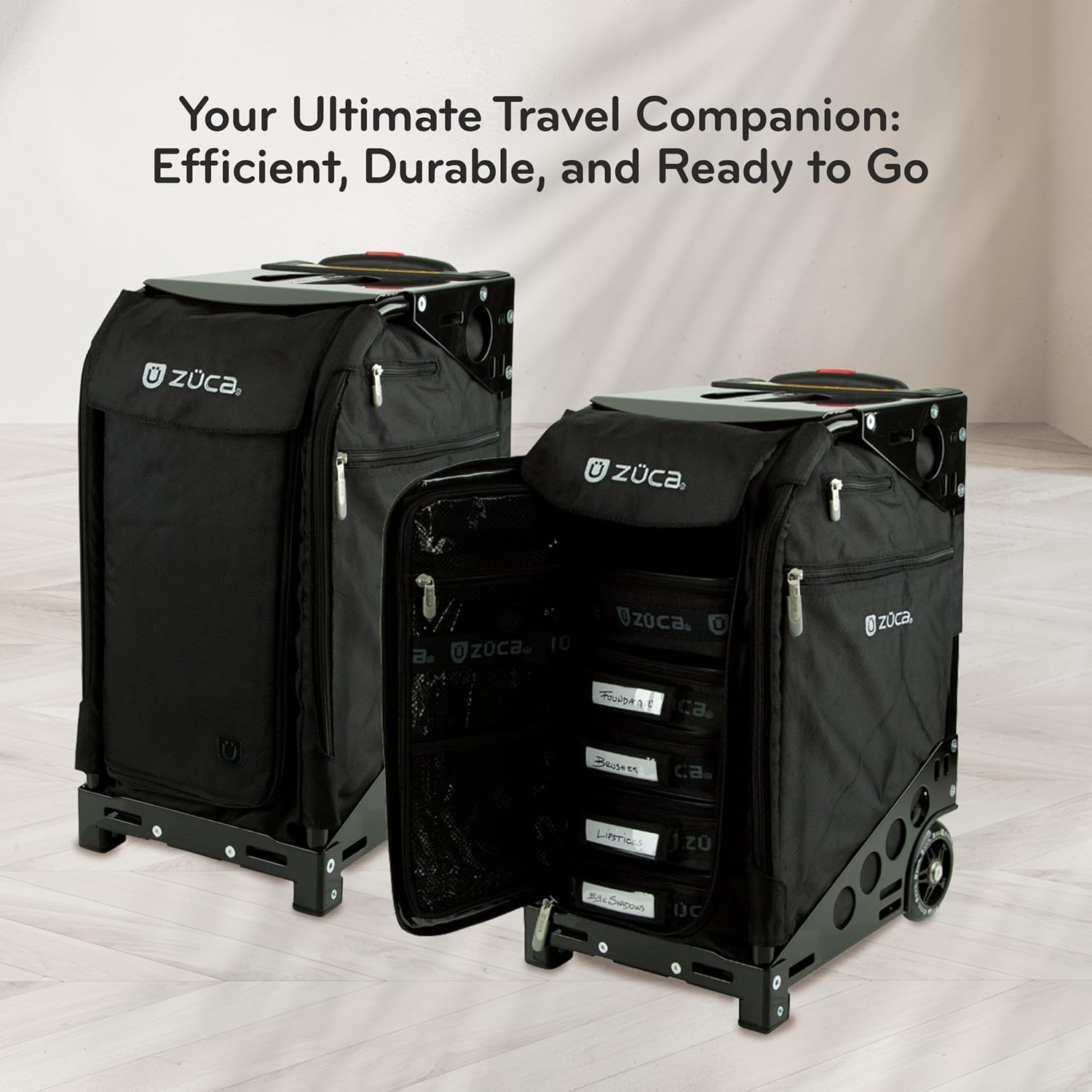 ZUCA Travel Cases for Artists & Professionals - Makeup Case with 4 Vinyl Utility Pouches, Travel Cover, 41' Telescoping Handle, Rolling Wheels & Sturdy Aluminum Frame for Makeup Artists and Creatives