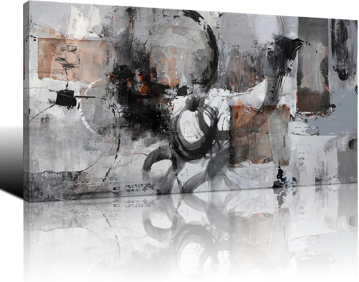 Pogusmavi Large Abstract Canvas Wall Art - Black & Grey, 29x58in, Framed, Modern Decor for Living Room & Bedroom