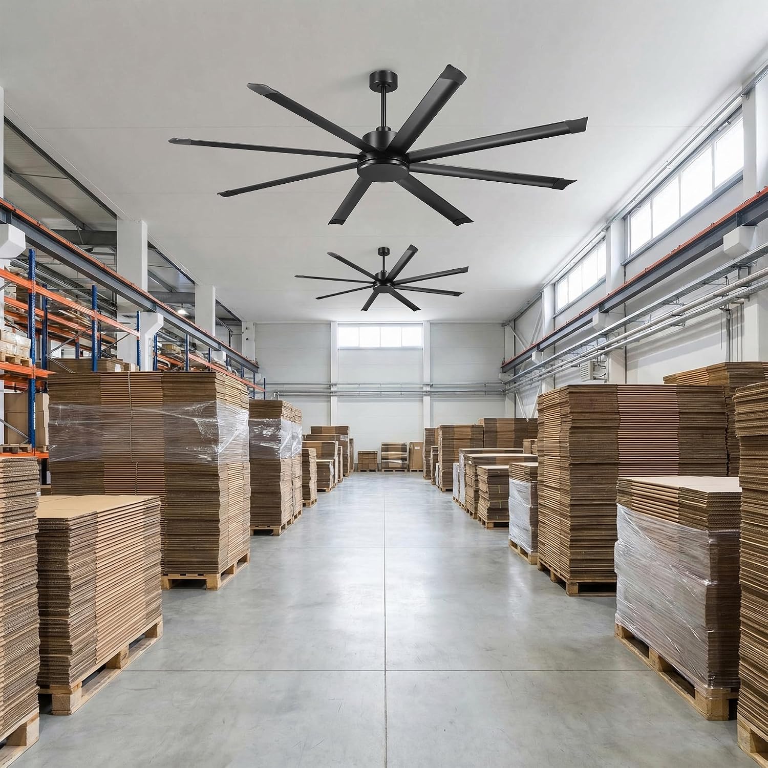 84 Inch Industrial Ceiling Fan No Light, Large Black Ceiling Fan without Light with Remote Control, High CFM Reversible DC Motor, 8 Aluminum Blades, Commercial Fan for Shop Garage Gym Warehouse