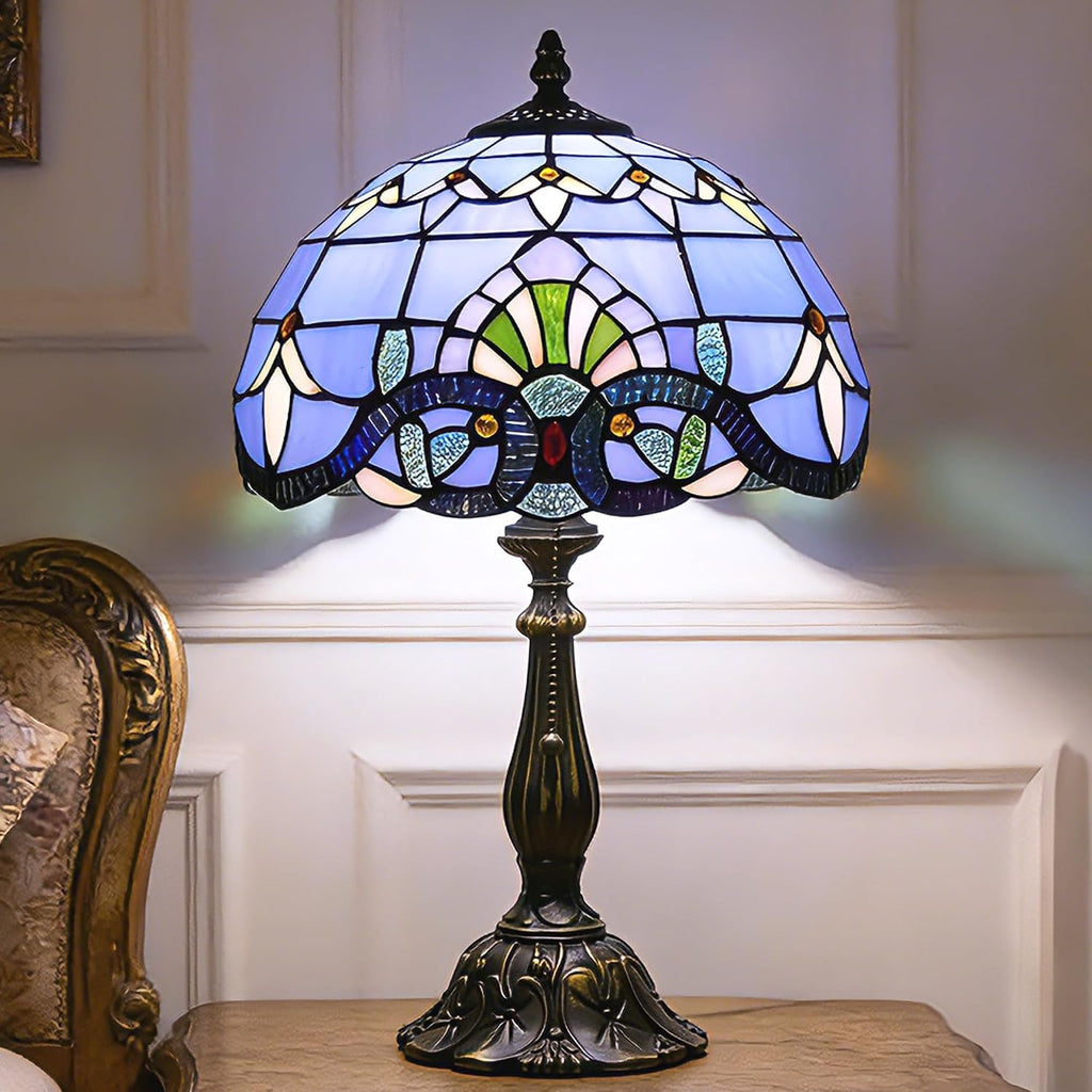 Tiffany Lamp Stained Glass Table Lamp Antique Bedside Reading Light W12H19 Inches (Baroque)