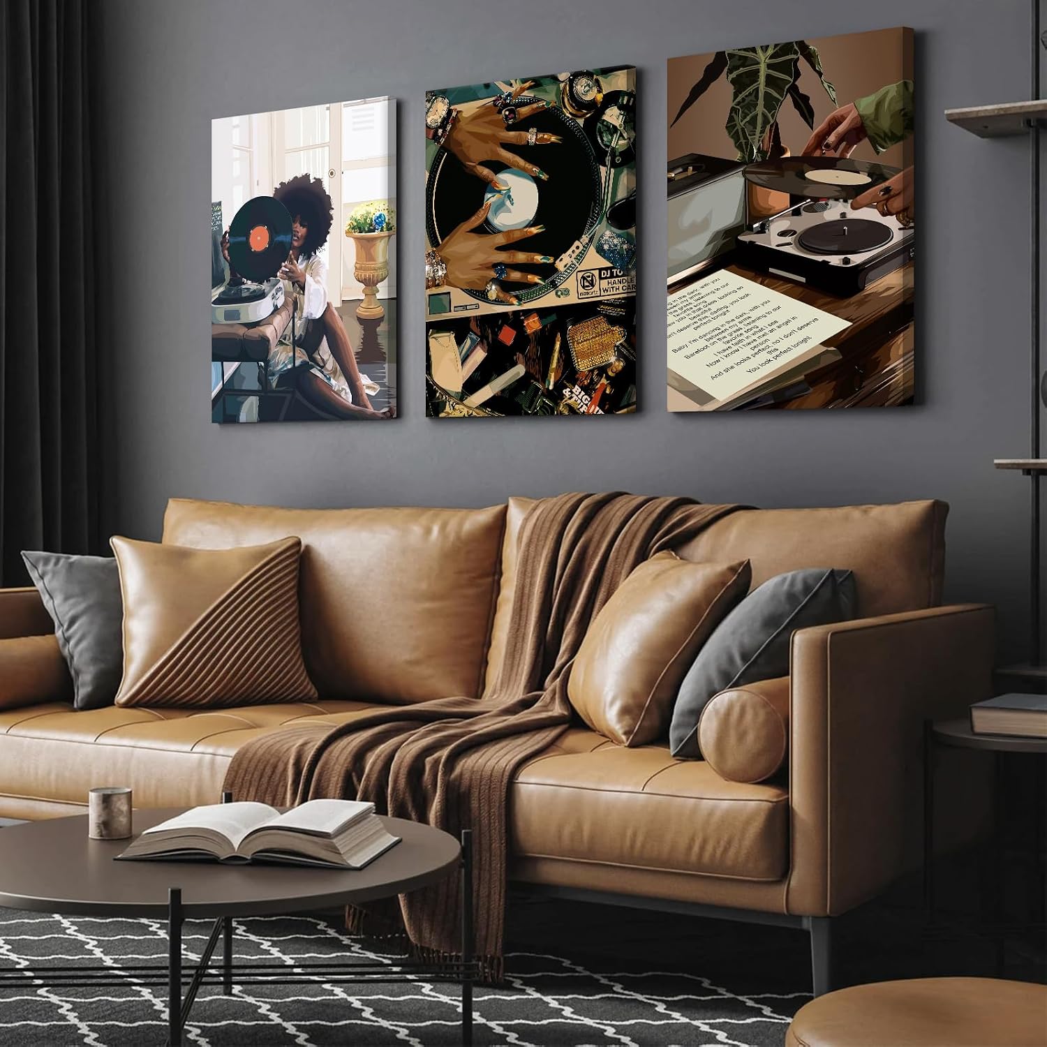 SYYANKK Black Woman Wall Art African American Women Canvas Wall Decor Black Girl Poster Fashion Female Wall Art Feminine Abstract Pictures Boho Prints for Bedroom Bathroom 24x36x3 Inch Ready to Hang