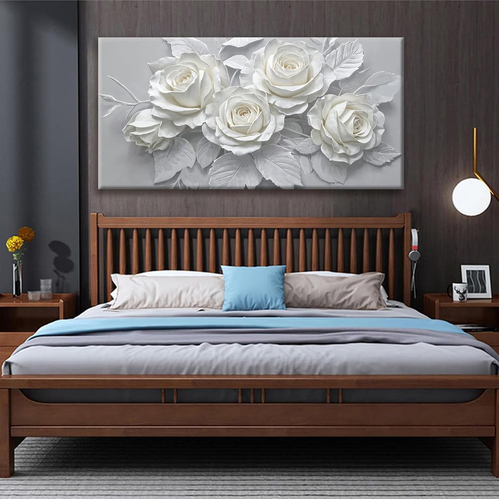 Suconvng Large Wall Art For Living Room Floral Canvas Art Wall Decorations White Flower Aesthetic Wall Decor Painting Picture For Bedroom Kitchen Office Home Wall Decor Artwork 29 X 58 Inch