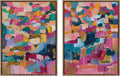 Kate and Laurel Sylvie Applause Framed Canvas Wall Art Set by Leah Nadeau; 2 Piece Set 28x38 Gold; Colorful Abstract Art Set for Wall