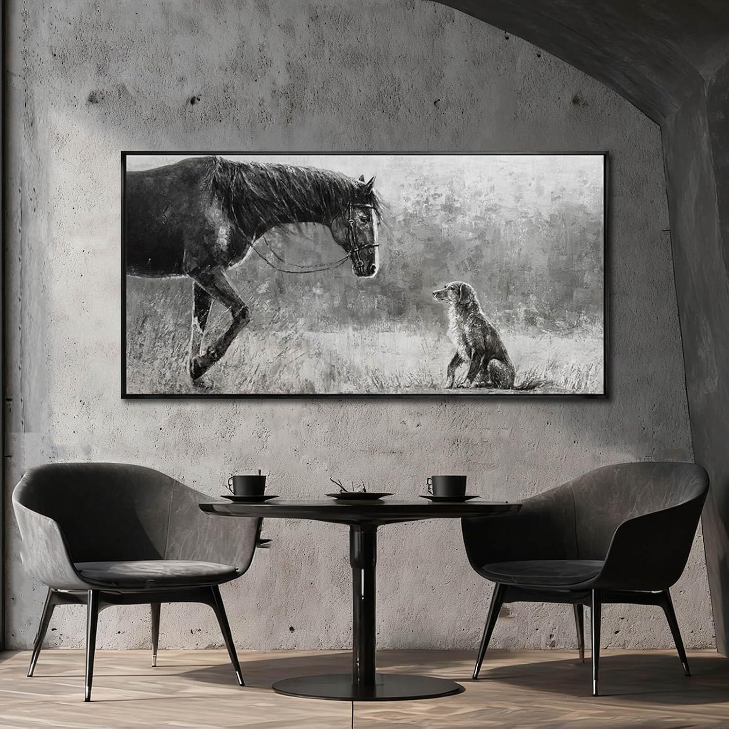 Black Home Wall Decor Horse Canvas Poster Neutral Wall Art 24'x48' Large Pictures for Living Room Kitchen Office Artwork