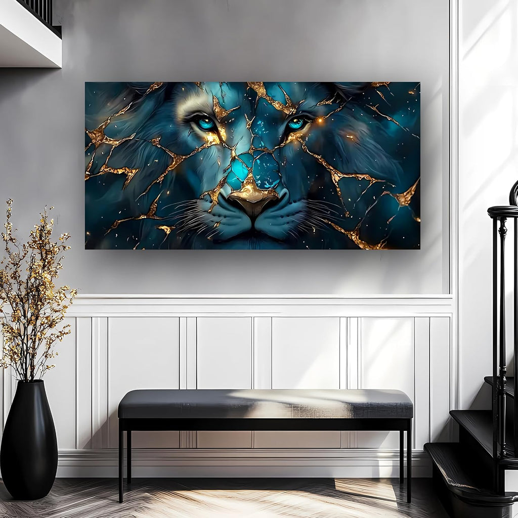 Canvas Wall Art Abstract Wall Art Painting Lion Image Printed Artwork Wooden Frame Suitable for Living Room Bedroom and Office Home Decor Artwork 28x57 inches