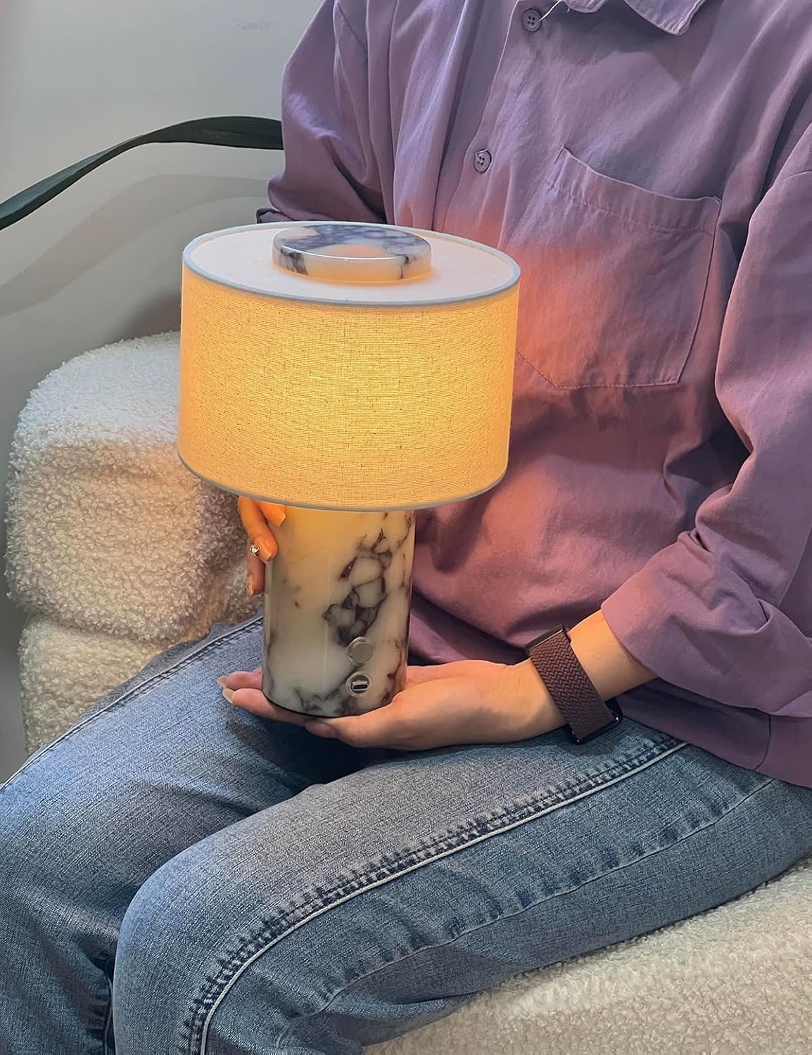 BSOD Marble Lamp, Stone Table Lamps Rechargeable Modern Decorative Touch Dimmable Cordless Luxury Design Bedside Lamp for Home Decor, Bedroom, Living Room & Office (Rechargeable Calacatta Viola Lamp)