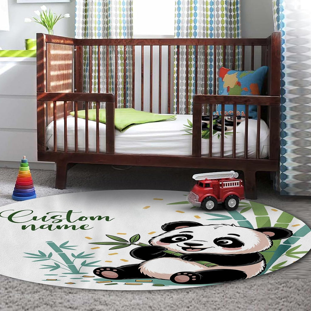 Personalized Crib Bedding Set for Baby Boys Girls, Custom Name Baby Crib Sets 5-Pcs Include Toddler Double Layer Blanket Fitted Sheet Changing Pad Cover Rug Wall Art Set, Panda Theme Nursery Décor