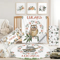 Custom Baby Crib Bedding Set, 5 PCS Personalized Name Baby Crib Sets for Girls Boys, Green Animals Theme Nursery Bedding Sets for Infant Toddler, Double Layer Flannel Bed Set Customized Gifts