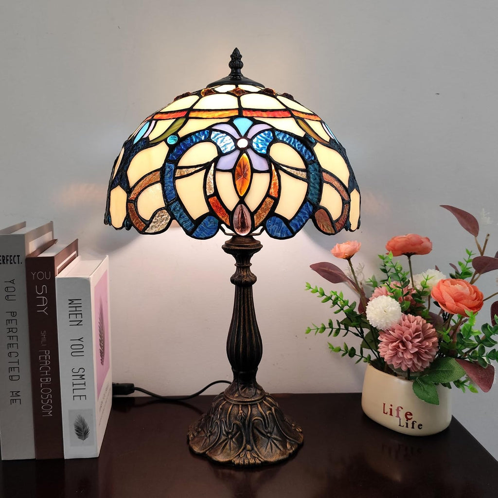 Tiffany Style Table Lamp Yellow Baroque Style Stained Glass Lamp, 12 Inch Antique Bedside Nightstand Light Home Decor for Bedroom Living Room, Included LED Bulb