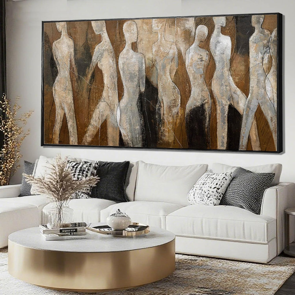 CHUDANHAO Black Line Wall Decor Brown Canvas Wall Art Figure Wall Decorations 29'x58' Large Pictures for Living Room Artwork for Office