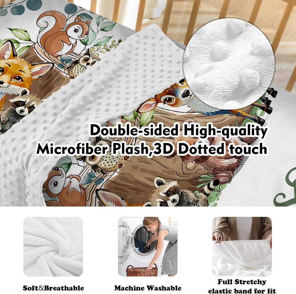 TOOTANN Custom Baby Crib Bedding Set, 5 Pcs Personalized Name Baby Crib Sheets for Kid Toddler Infant, Forest Animals and Tree Stumps Nursery Bedding Set