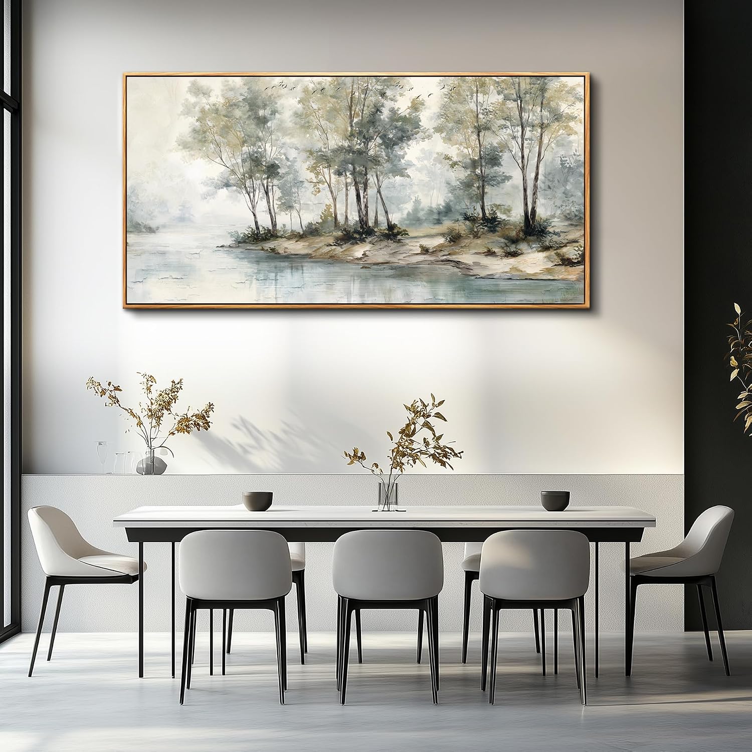 Wapluam Tree Of Life Wall Art Large Painting Modern Abstract Canvas Art Landscape Panoramic Picture Nature Artwork Framed For Living Room Bedroom Fireplace Dinning Room Home Office Wall Decor 48'X24'