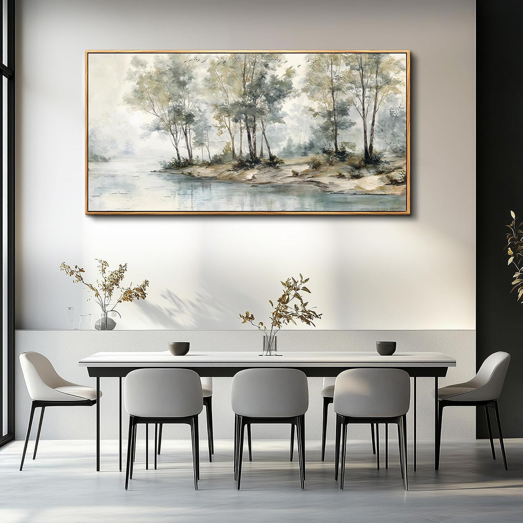 Wapluam Tree Wall Art Large Painting Modern Abstract Canvas Art Lakeside Landscape Pictures Forest Nature Artworks Decoration Framed For Living Room Bedroom Fireplace Home Office Hang Wall Decor