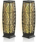 Tangkula 2 Pieces Outdoor Solar Powered Floor Lamps, IP65 Waterproof Wicker Floor Lamps with Auto On/Off LED Light, Outdoor Decor Lanterns for Garden Porch Pool Pathway Driveway (Diamond-Mix Brown)