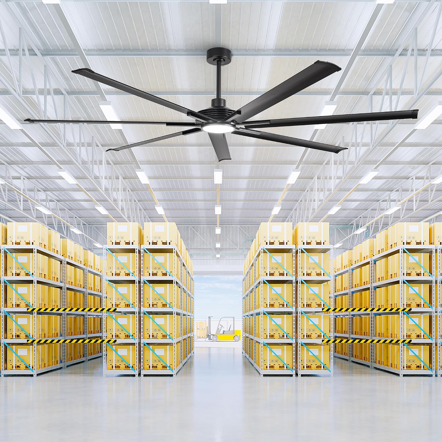 120 Inch Ceiling Fans with Lights and Remote, Industrial Black Large Ceiling Fan with LED Light, High CFM Reversible DC Motor Ceiling Fan for Shop Warehouse Gym Living Room, Dimmable & 3CCT