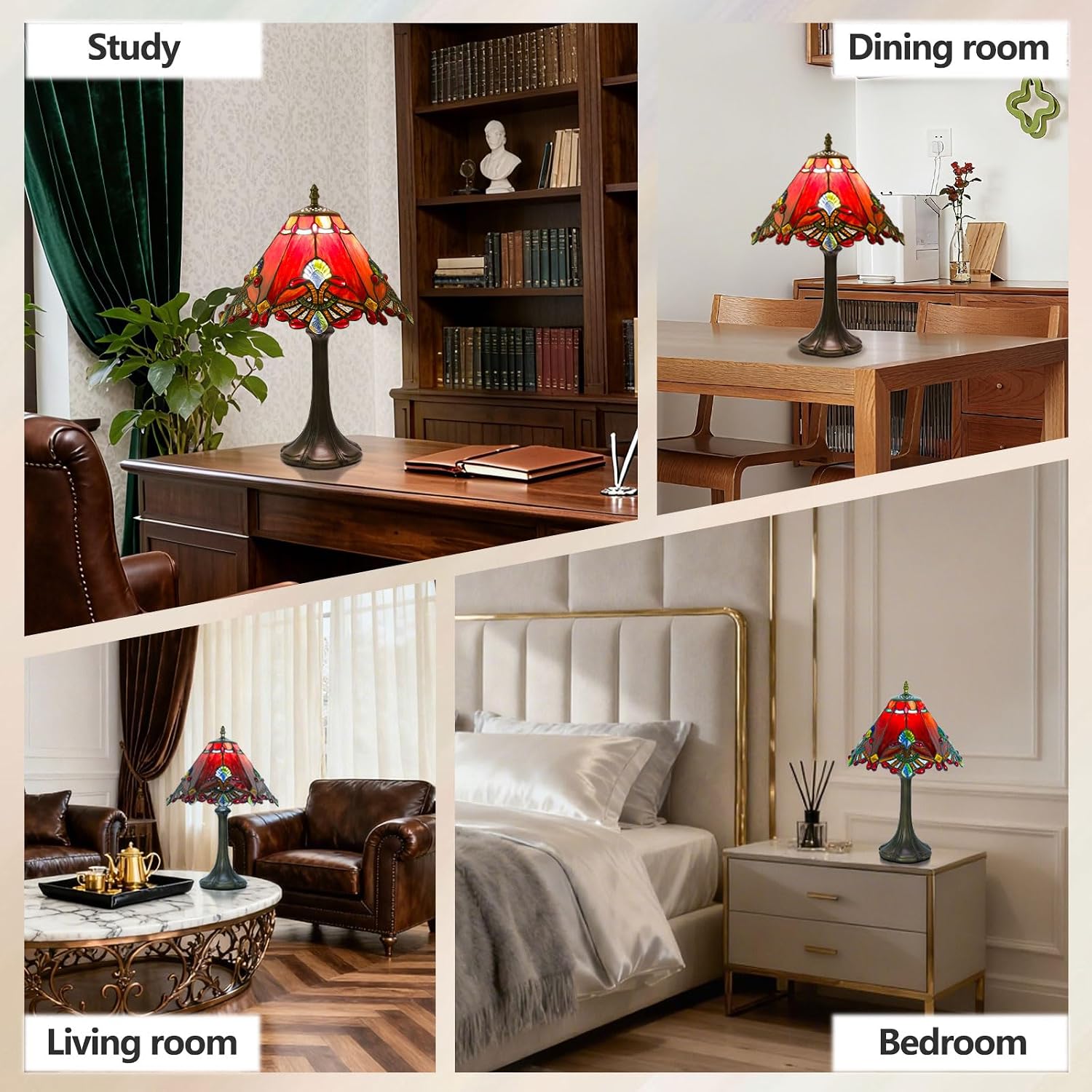 Tiffany Style Table Lamp, Small Stained Glass Lamp for Bedside, Bedroom, Nightstand, Living Room, 12 Inch Mini Vintage Light Included E26 Bulbs with Remote Control (Red Umbrella)