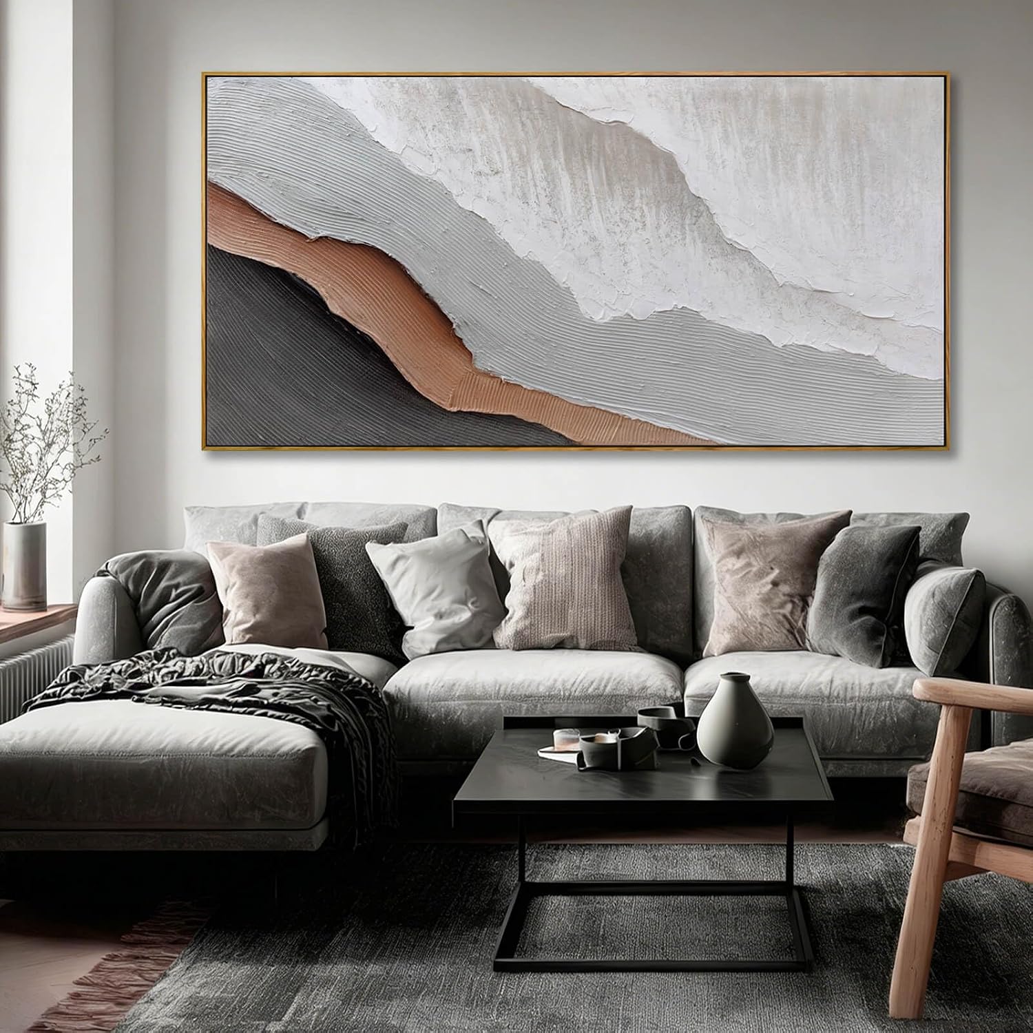 Large Framed Canvas Wall Art Prints,Beach Wave Landscape Wall Decor,White Abstract Neutral Artwork,29'x58' Pictures for Living Room Bedroom Office