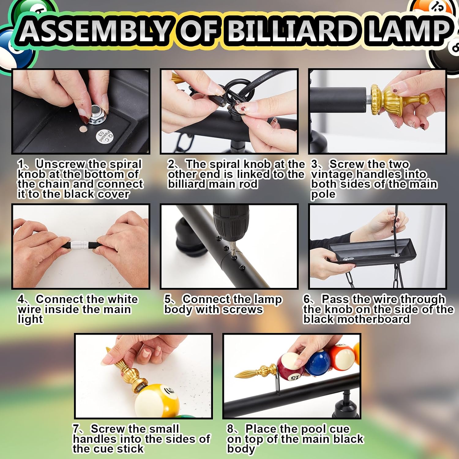 Rossesay Adjustable Pool Table Lights for 7'-8' Billiard Light Hanging Pool Table Fixture Lighting Pendant Lamp with Metal Shades for Game Rooms (Bulb Not Included)(Black,4 Lights)