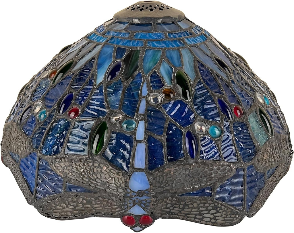 Capulina Tiffany Lamp Shade 12 Inches Wide Accessories Replacement Blue Dragonfly Style Stained Glass Lampshade for Table Lamp
