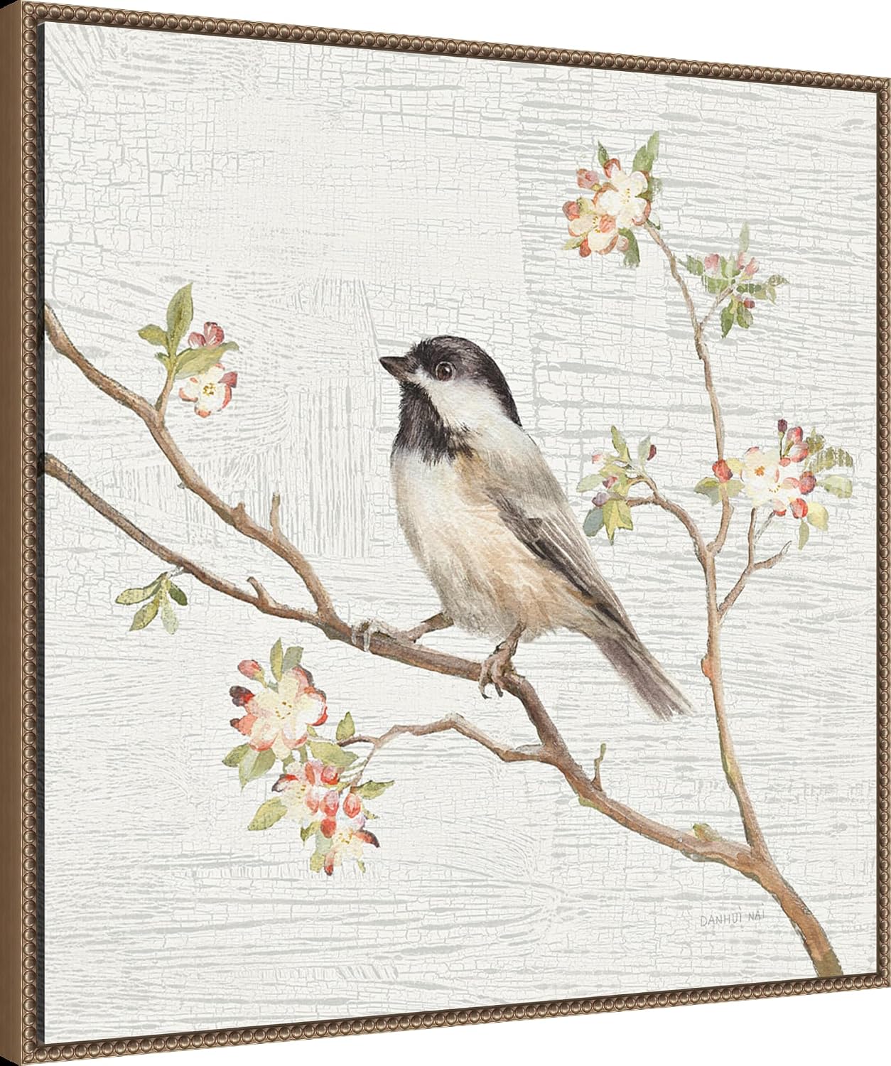 Amanti Art Framed Canvas Wall Art 30x30 Black Capped Chickadee Vintage by Danhui Nai, Framed Wall Art Canvas, Animals Artwork, Traditional Decor, Large Poster Painting for Living Room, Bedroom,