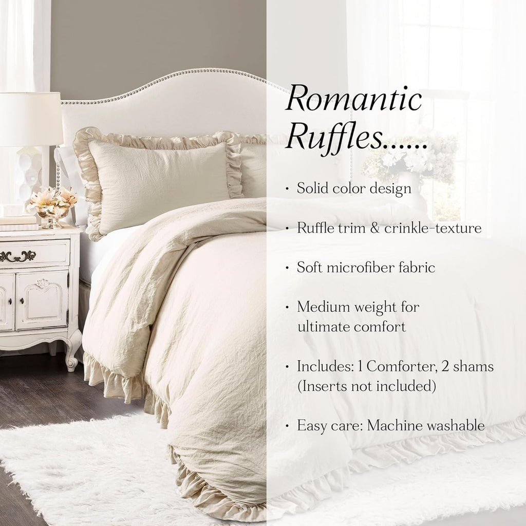 Lush Decor Reyna Ruffle Comforter Set, Full/Queen, Wheat, 3 Piece Cozy Bedding Set