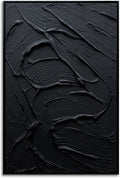 Slyart Framed Black Textured Wall Art, Hand Painted Contemporary Abstract Oil Painting, Framed Thick Texture Vertical Canvas Wall Art 24x36 Inch
