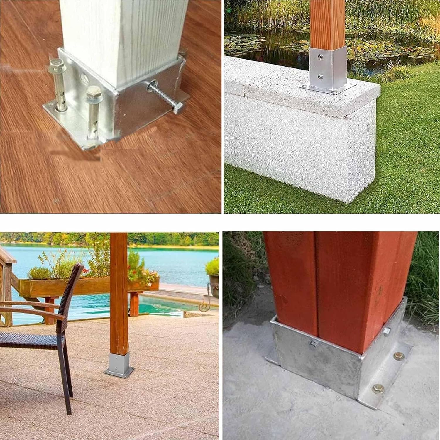 Square Post Flange Base Floor Post Flange 2x2 3x3 4x4 5x5 6x6 7x7 8x8in Pergola Fence Hardware Kit with Screws Fitting Metal Fence Post Support for Concrete Wood Deck Mailbox(135x135 mm(5.3x5.3 in))