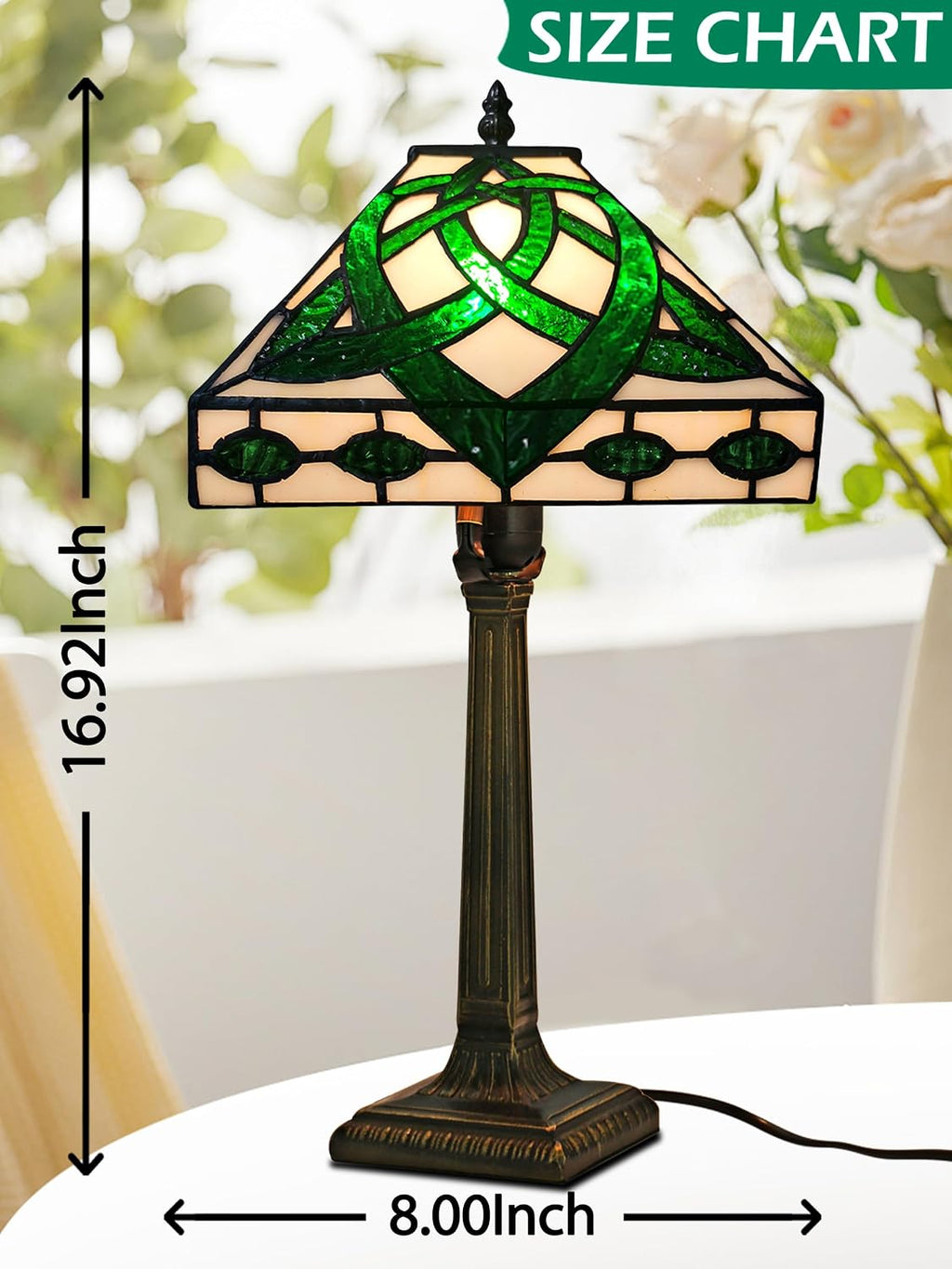 KY&BOSAM Tiffany Table Lamps Irish Celtic 17500 Lumens UL Tiffany Style lamp Light Stained Glass Desk Lamp Shade E26 Bulb Holder Metal Base 8.5*8.5*18 Memory Bedroom Home Office St Patrick's Day Decor