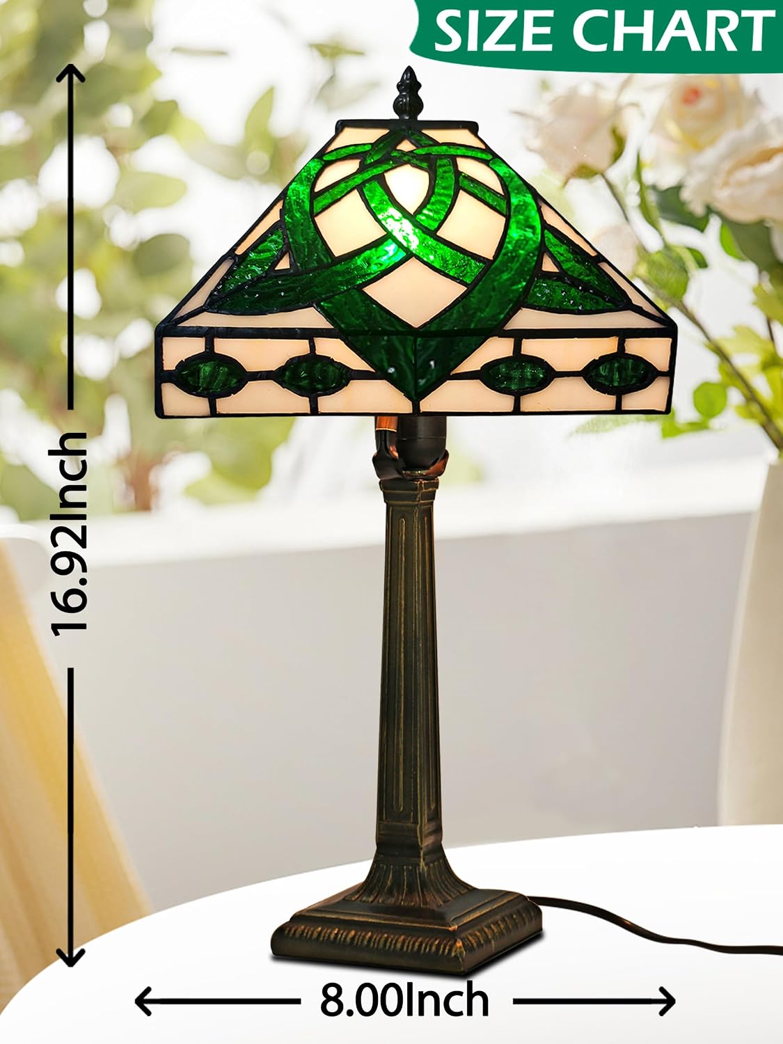 KY&BOSAM Tiffany Table Lamps Irish Celtic 17500 Lumens UL Tiffany Style lamp Light Stained Glass Desk Lamp Shade E26 Bulb Holder Metal Base 8.5*8.5*18 Memory Bedroom Home Office St Patrick's Day Decor