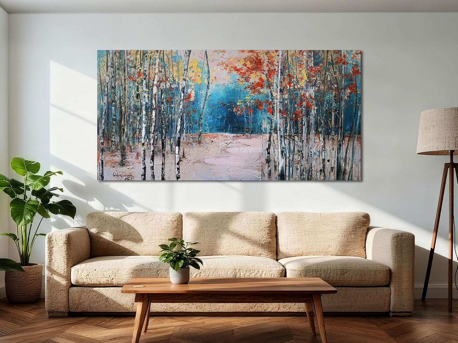 Ardemy Aspen Tree Wall Art Living Room Landscape Panoramic Textured Pictures Bedroom Wall Decor Forest Canvas Paintings Artwork Home Office Wall Decoration, 58'x29'