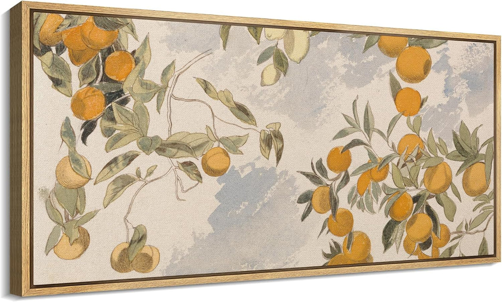SIGNFORD Extra Large Framed Canvas Print Wall Art Vintage Citrus Botanical Rustic Orange Orchard Illustrations Modern Art Relax/Calm Warm for Living Room, Bedroom, Office - 60'x30'