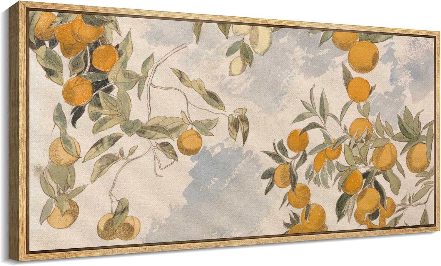 SIGNFORD Extra Large Framed Canvas Print Wall Art Vintage Citrus Botanical Rustic Orange Orchard Illustrations Modern Art Relax/Calm Warm for Living Room, Bedroom, Office - 60'x30'
