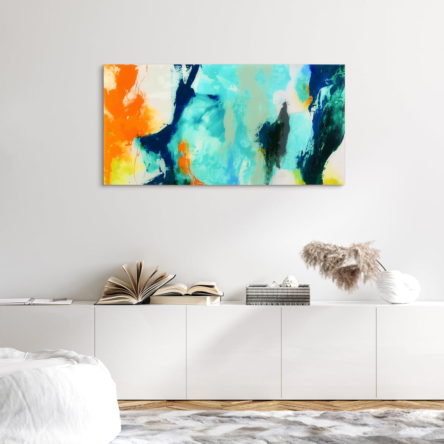 Empire Art Direct Tidal Abstract 2 Frameless Free Floating Tempered Glass Panel Graphic Wall Art, 48' x 24' x 0.2', Ready to Hang