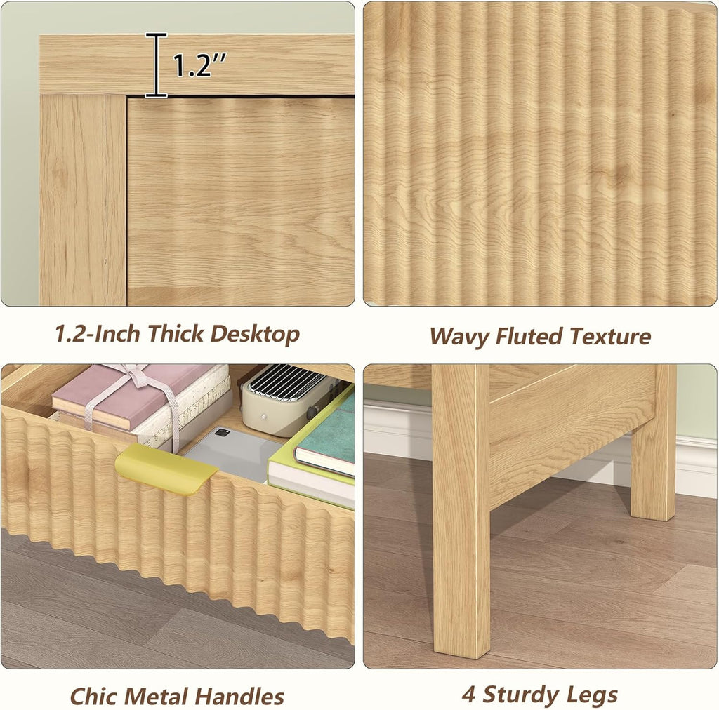 YOMILUVE Fluted Computer Desk with 2 Drawers, 39 Inch Small Computer Desk with Storage, Compact Writing Study Desk for Small Spaces