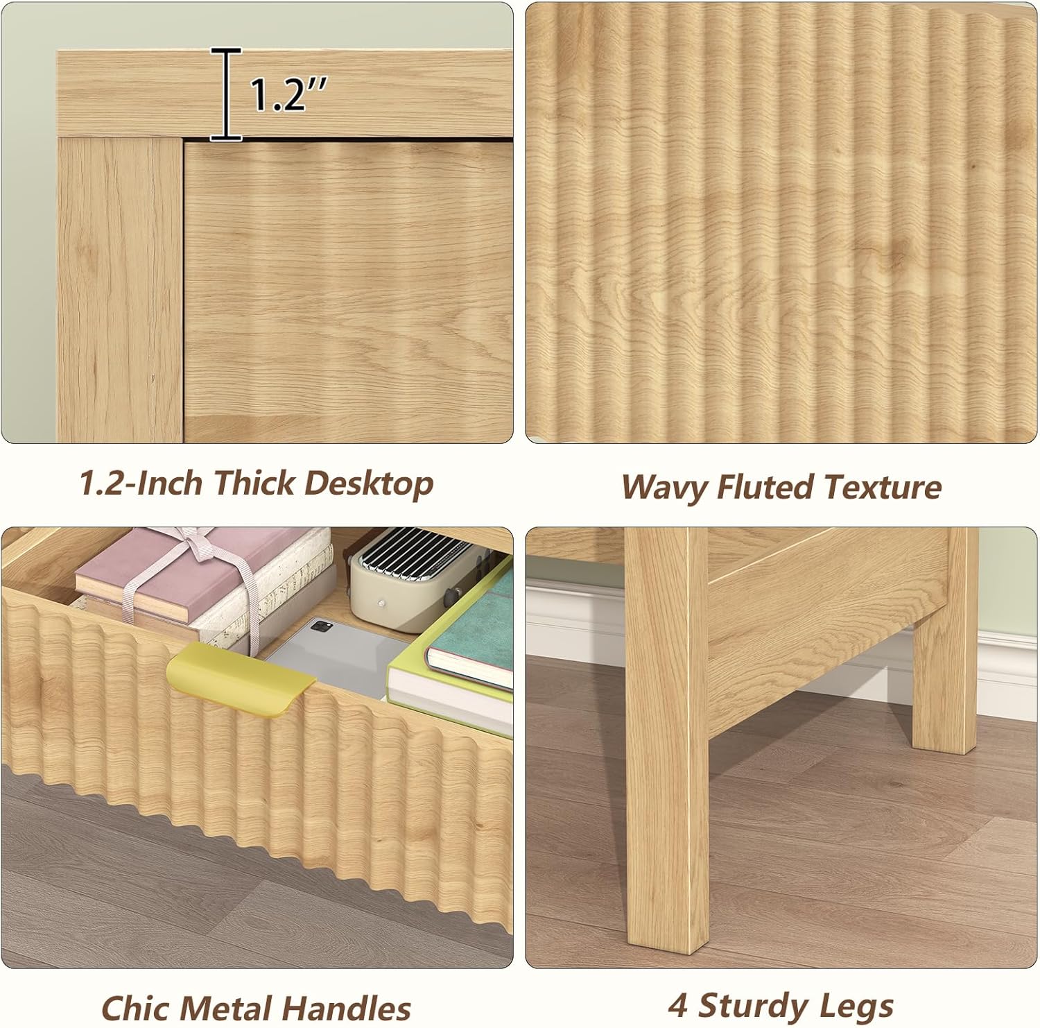 YOMILUVE Fluted Computer Desk with 2 Drawers, 39 Inch Small Computer Desk with Storage, Compact Writing Study Desk for Small Spaces