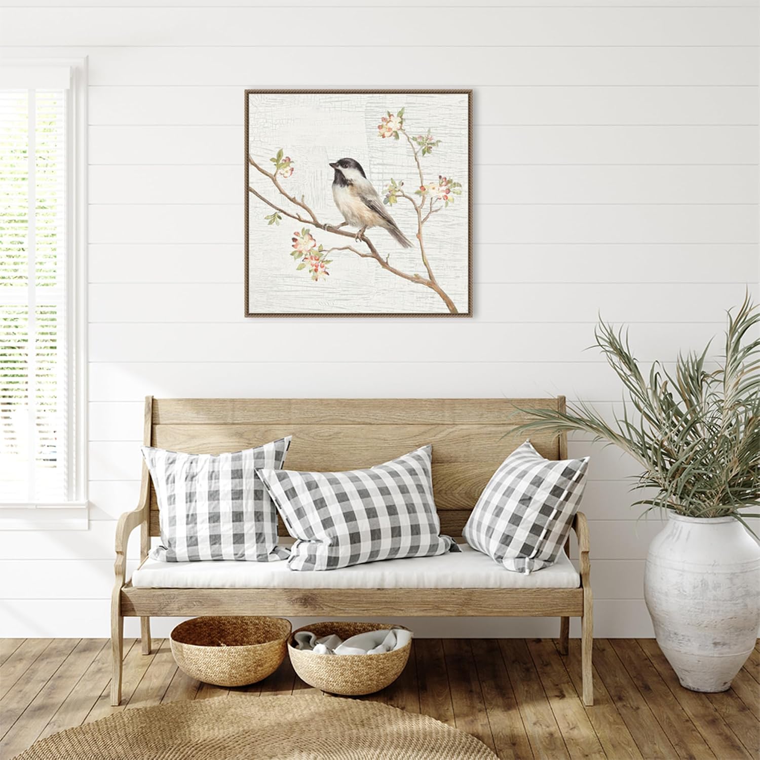 Amanti Art Framed Canvas Wall Art 30x30 Black Capped Chickadee Vintage by Danhui Nai, Framed Wall Art Canvas, Animals Artwork, Traditional Decor, Large Poster Painting for Living Room, Bedroom,